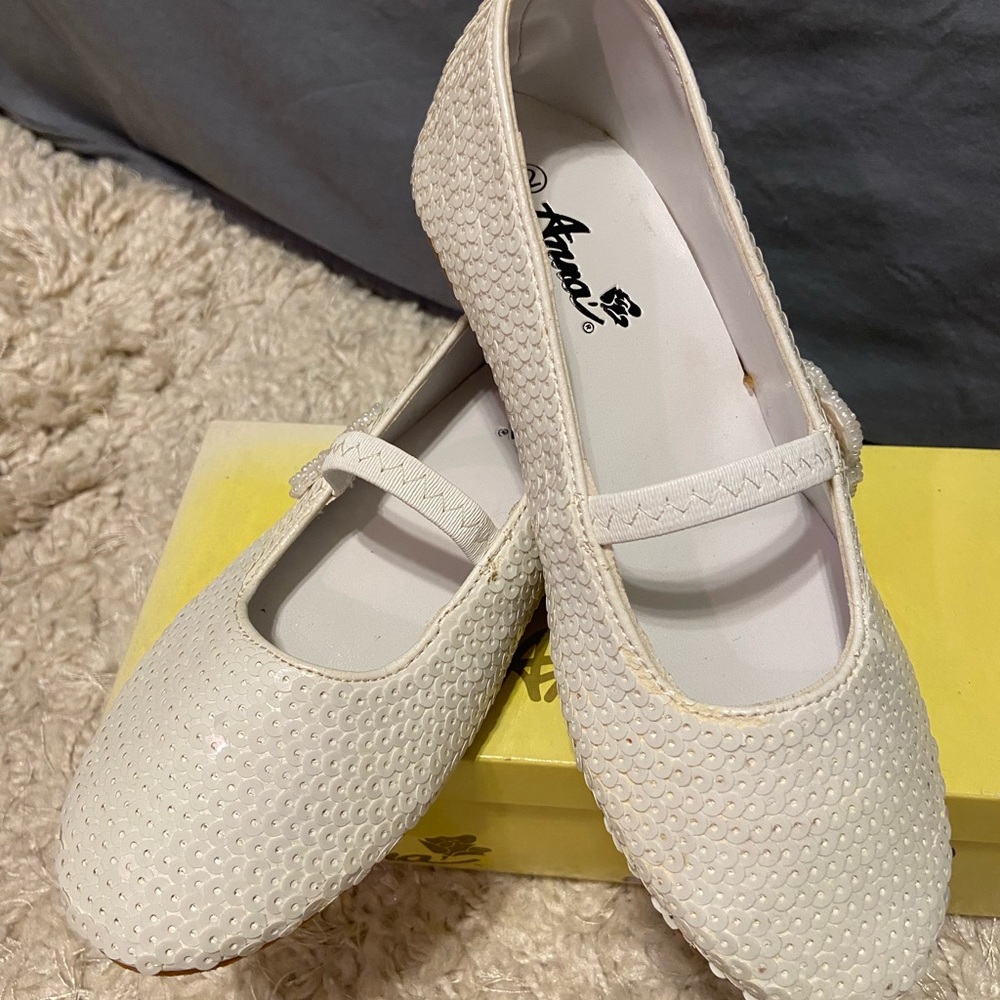 Children’s White Sequin Ballet Slippers